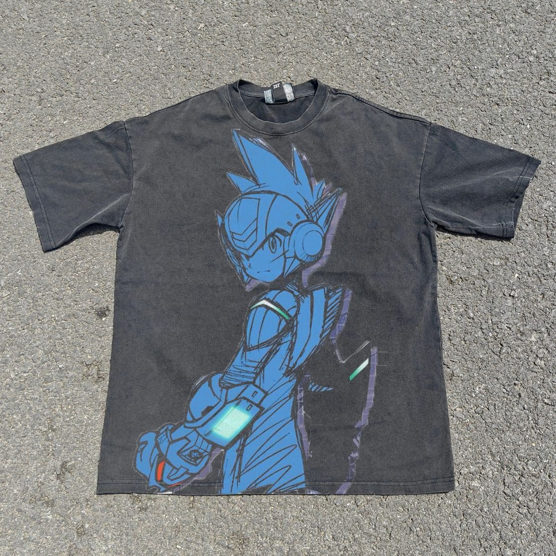 Blue Armor Sketch Oversized Washed T-Shirt