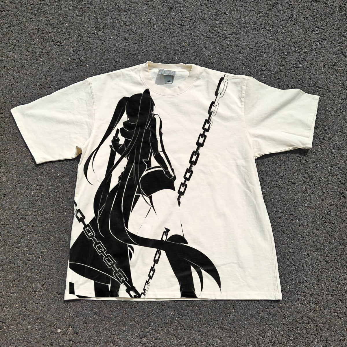 Blue Flame Shooter Chains Silhouette Oversized T-Shirt