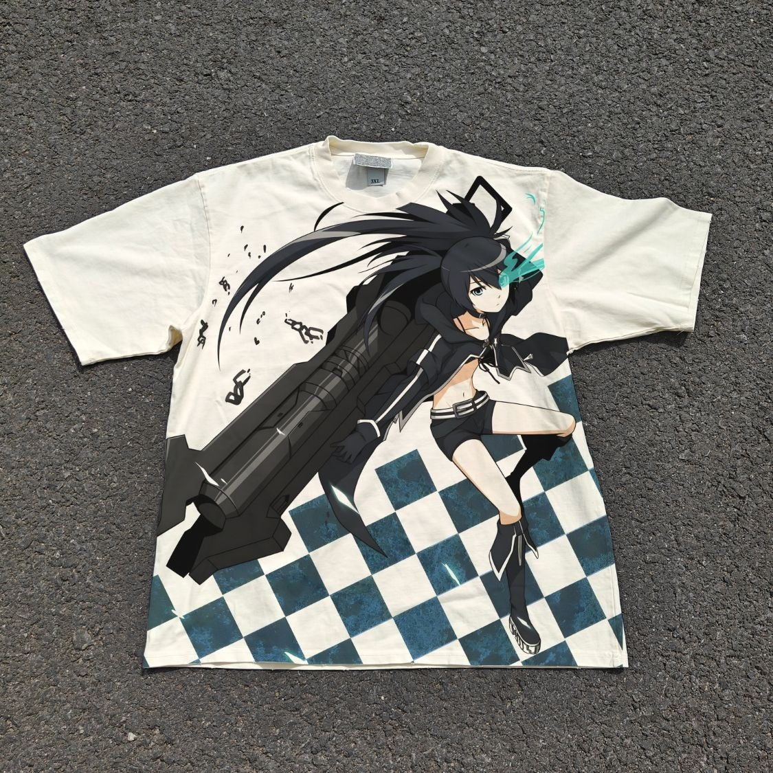 Blue Flame Shooter Checkerboard Oversized T-Shirt