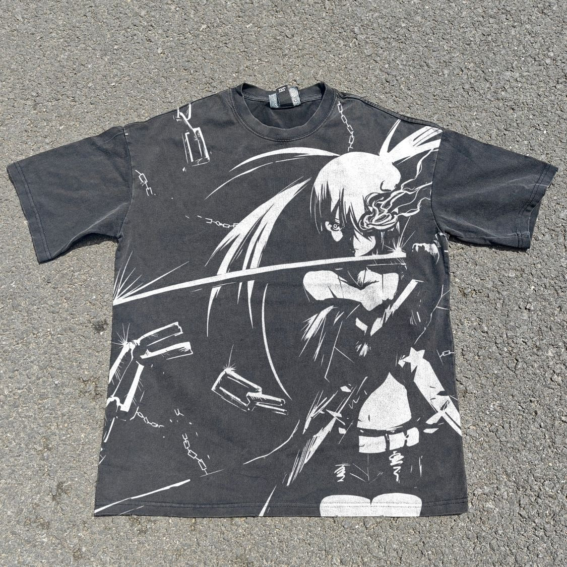Blue Flame Shooter Katana Oversized Washed T-Shirt