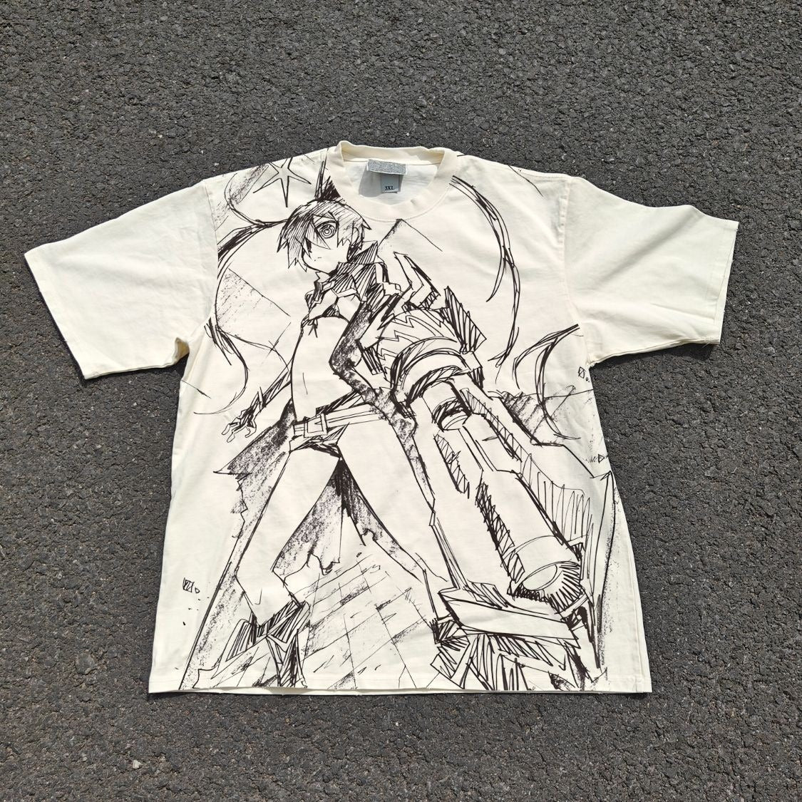 Blue Flame Shooter Sketch Oversized T-Shirt