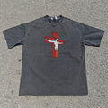 Crucifix & Kanji Wall Double Sided Oversized Washed T-Shirt, front