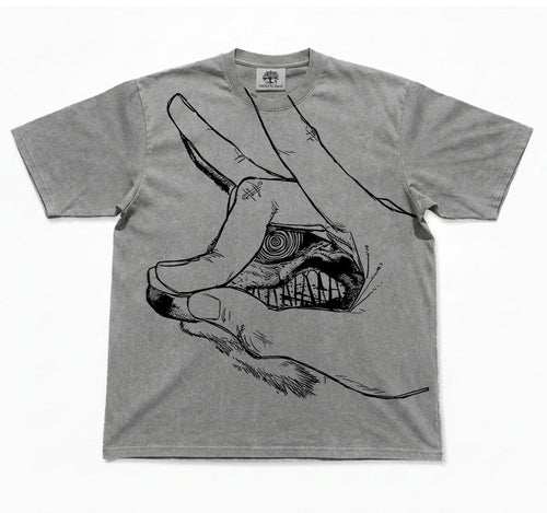 Fox Devil Oversized Washed T-Shirt, Vintage Wash