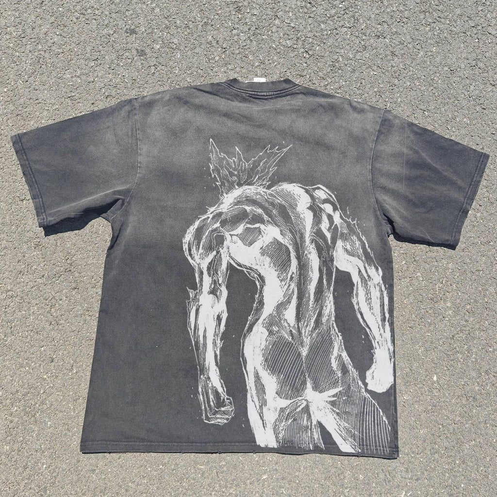 Garou Monster Mask Double Sided Oversized Washed T-Shirt, back