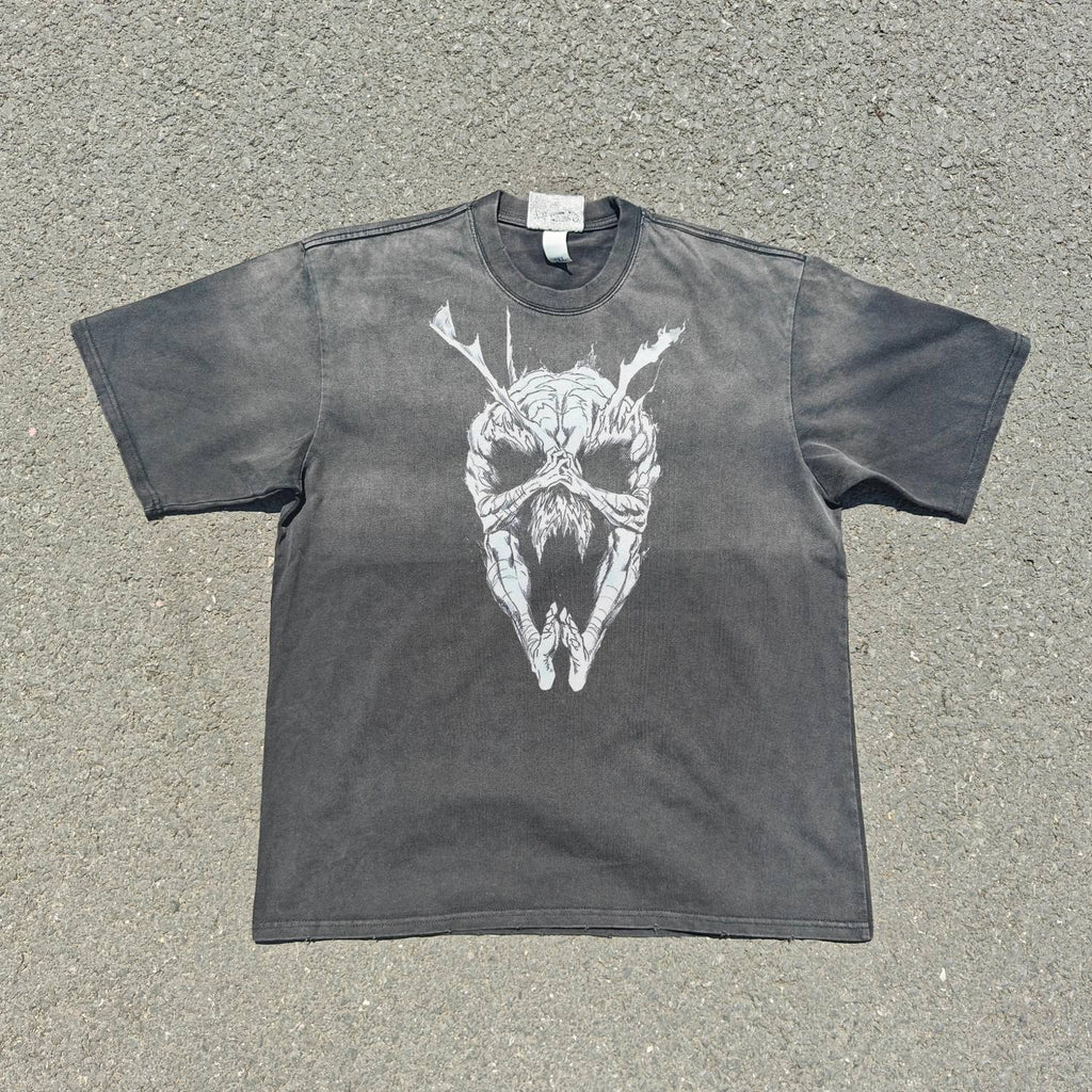 Garou Monster Mask Double Sided Oversized Washed T-Shirt, front