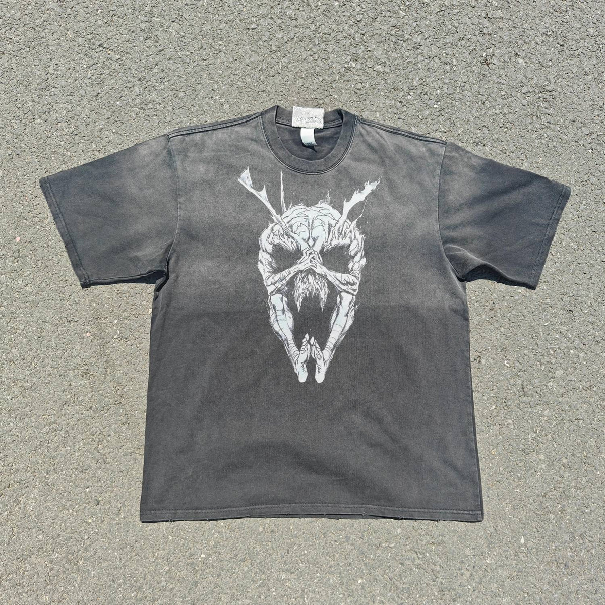 Garou Monster Mask Double Sided Oversized Washed T-Shirt, front
