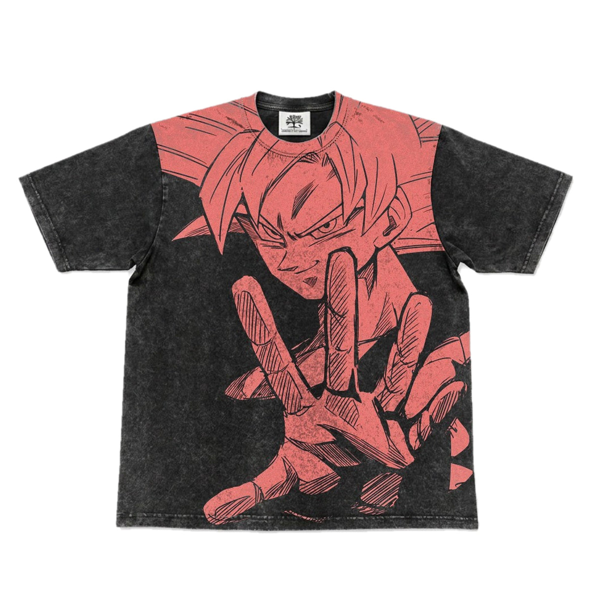 Goku Red Sketch Oversized Washed T-Shirt