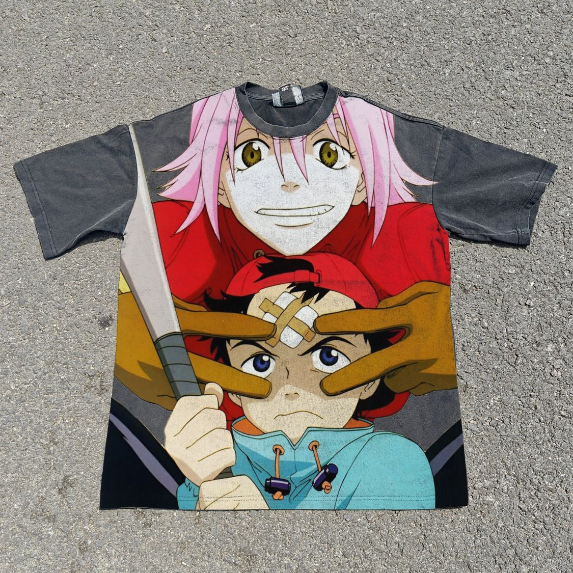 Haruko & Naota Peace Sign Oversized Washed T-Shirt