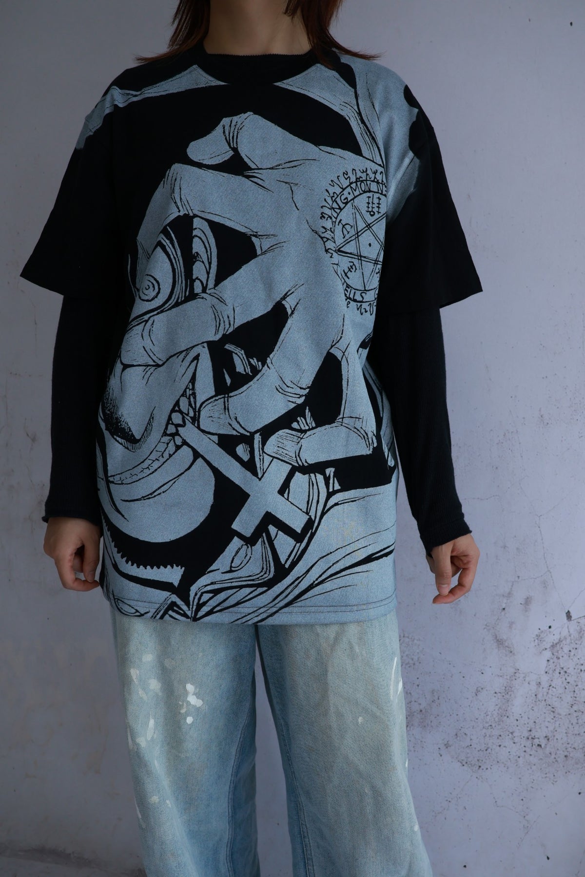 Model wearing the Count Dracula oversized washed tee