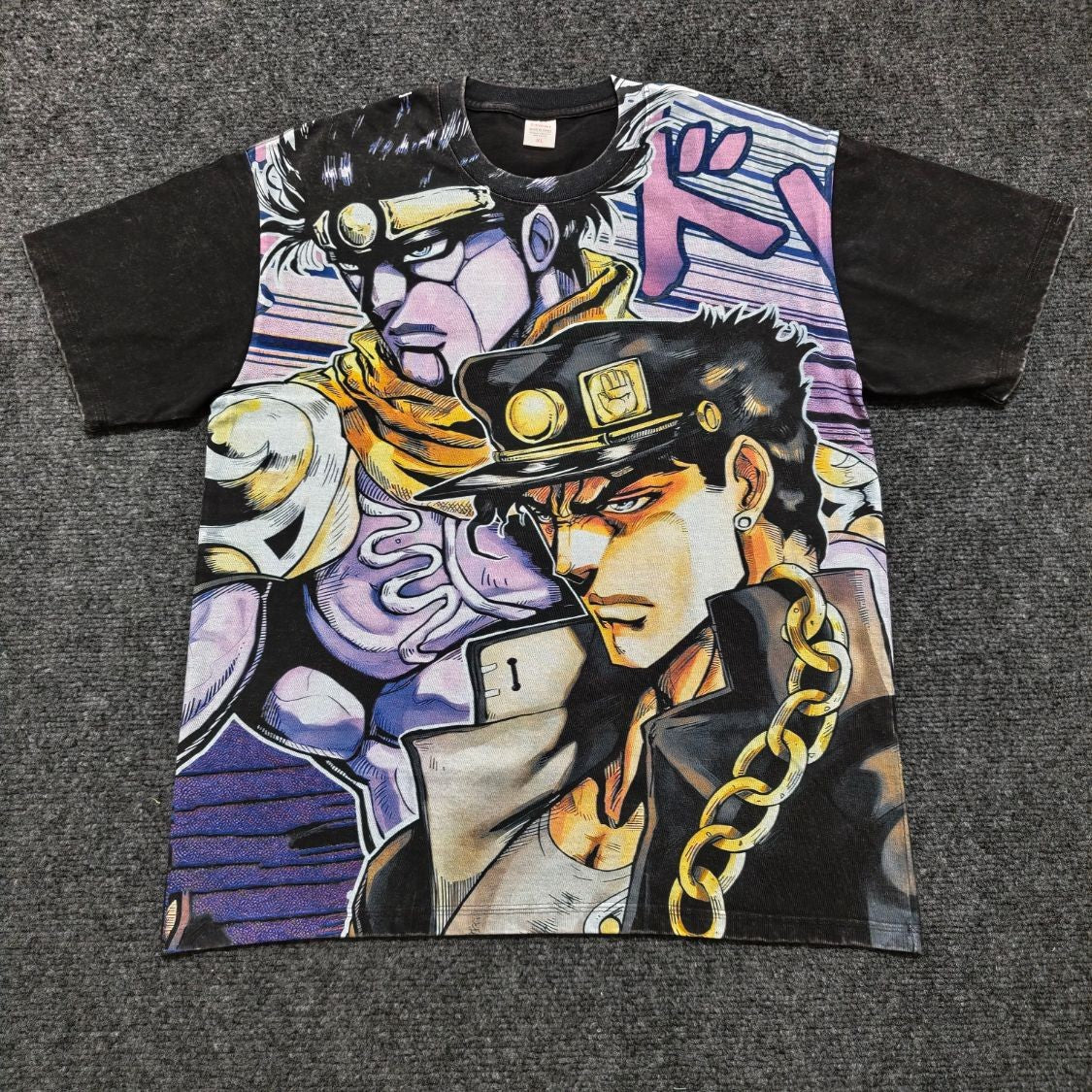 Real photo of the Jotaro & Star Platinum Oversized Washed T-Shirt, front