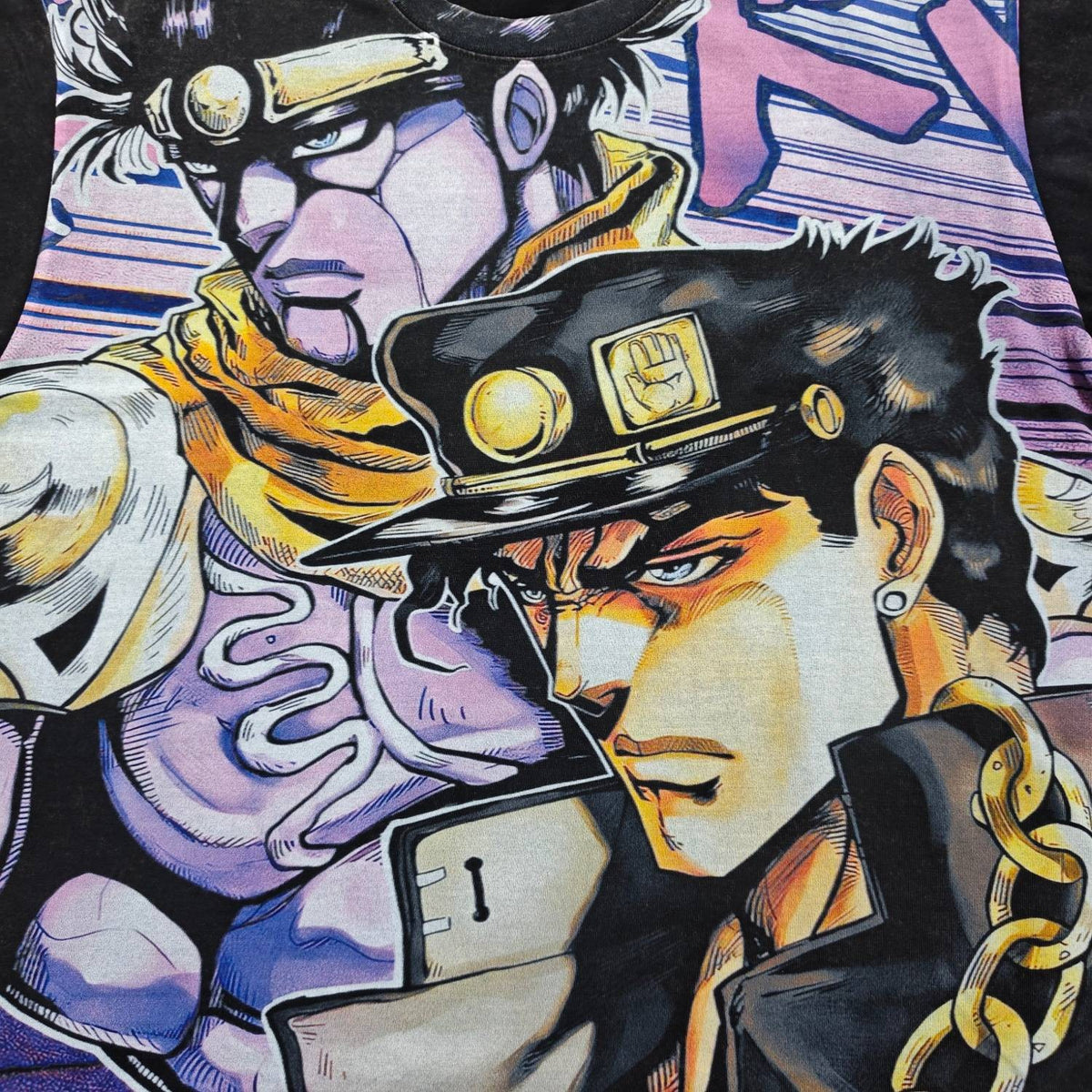 Real photo of the Jotaro & Star Platinum Oversized Washed T-Shirt, front close-up