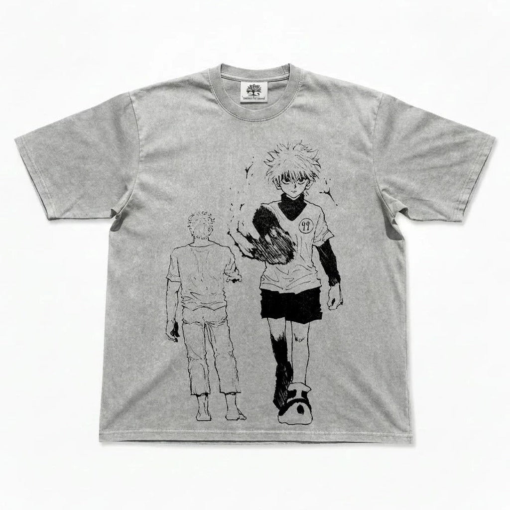 Killua Killer Instinct Manga Style Washed Oversized T-Shirt