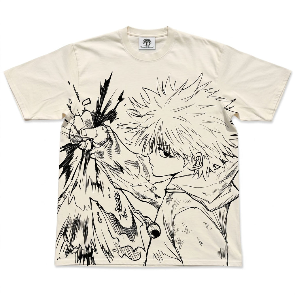 Killua Thunder Punch Oversized T-Shirt, Beige