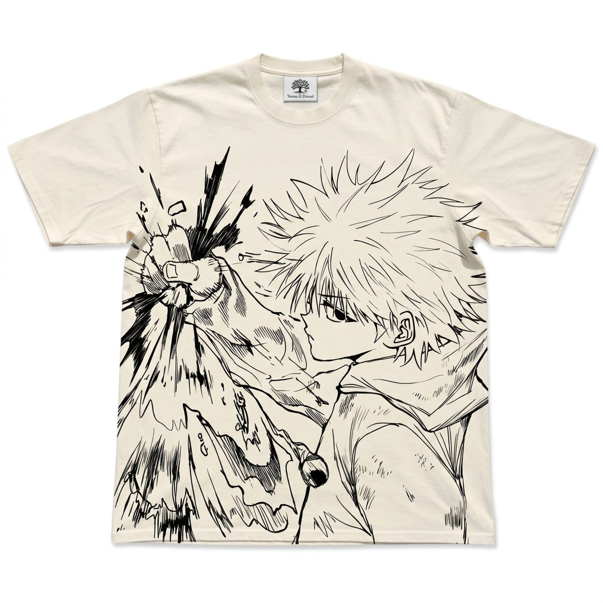 Killua Thunder Punch Oversized T-Shirt, Beige