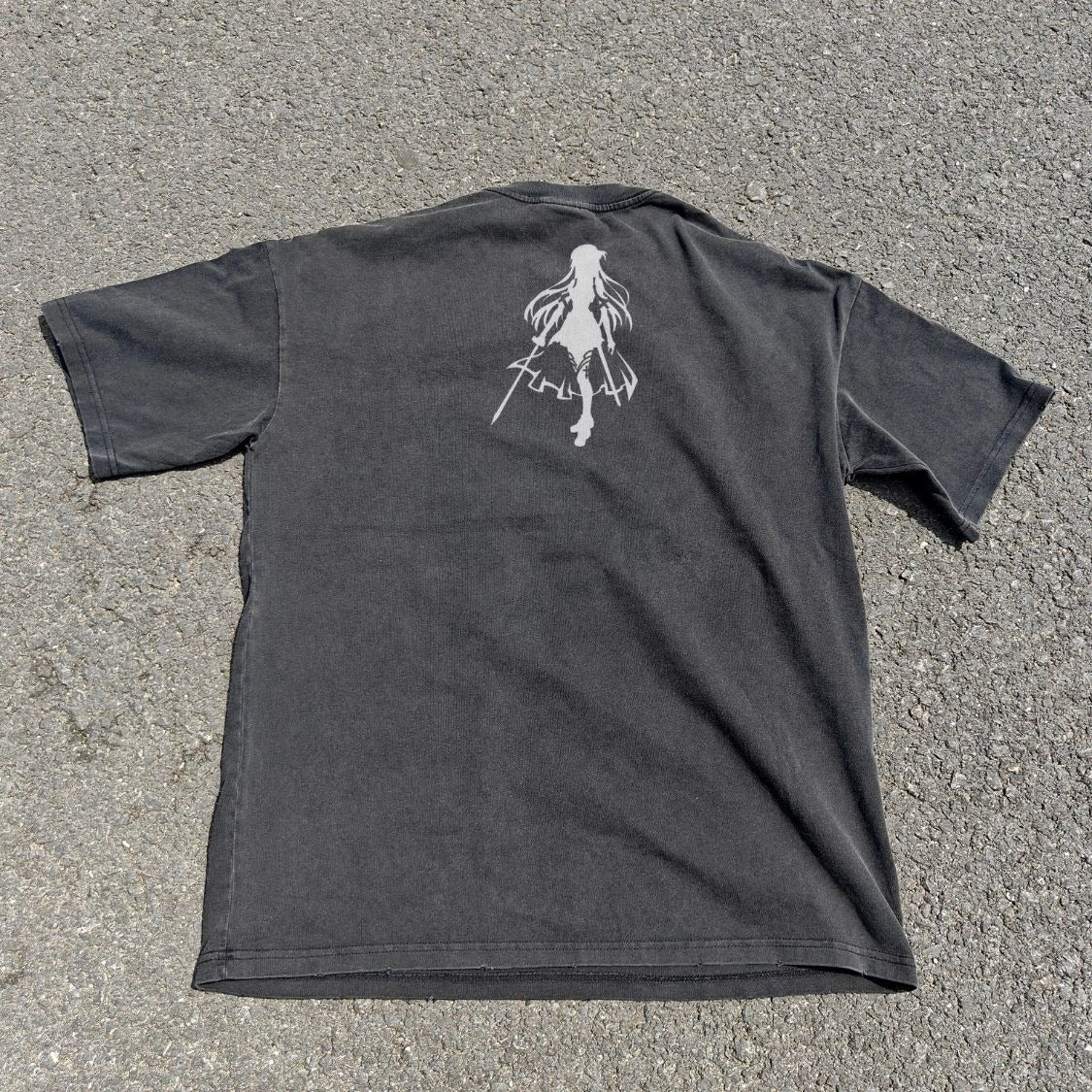Kirito & Asuna Silhouette Double Sided Oversized Washed T-Shirt, back