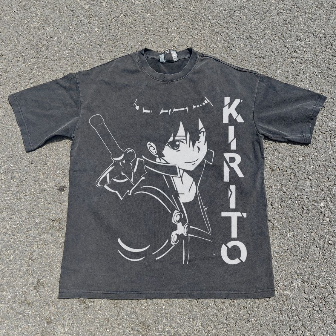 Kirito & Asuna Silhouette Double Sided Oversized Washed T-Shirt, front