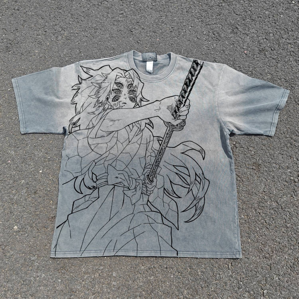 Kokushibo Six Eyes Double Sided Oversized Washed T-Shirt, front