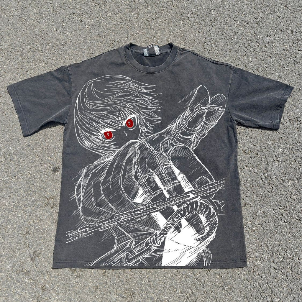 Kurapika Scarlet Eyes Chains Oversized Washed T-Shirt