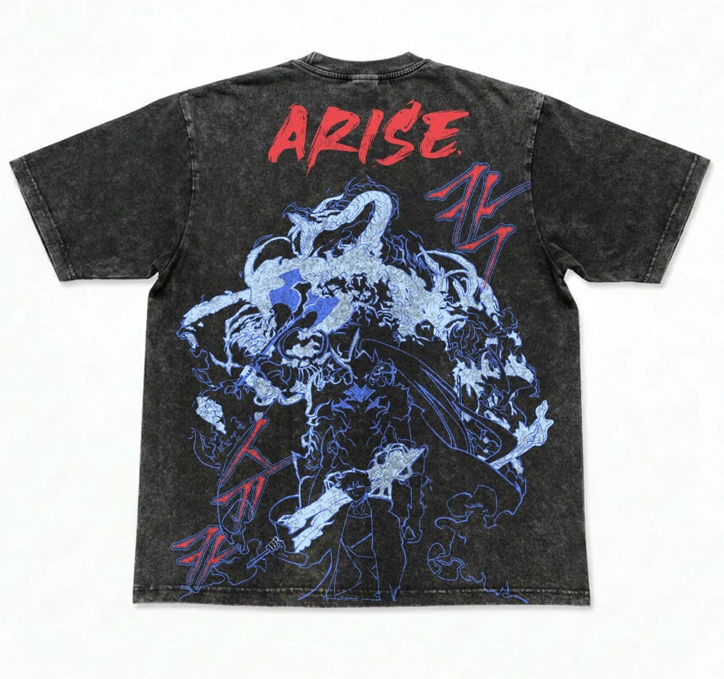 Leveling Anime Oversized Washed T-Shirt 300gsm back