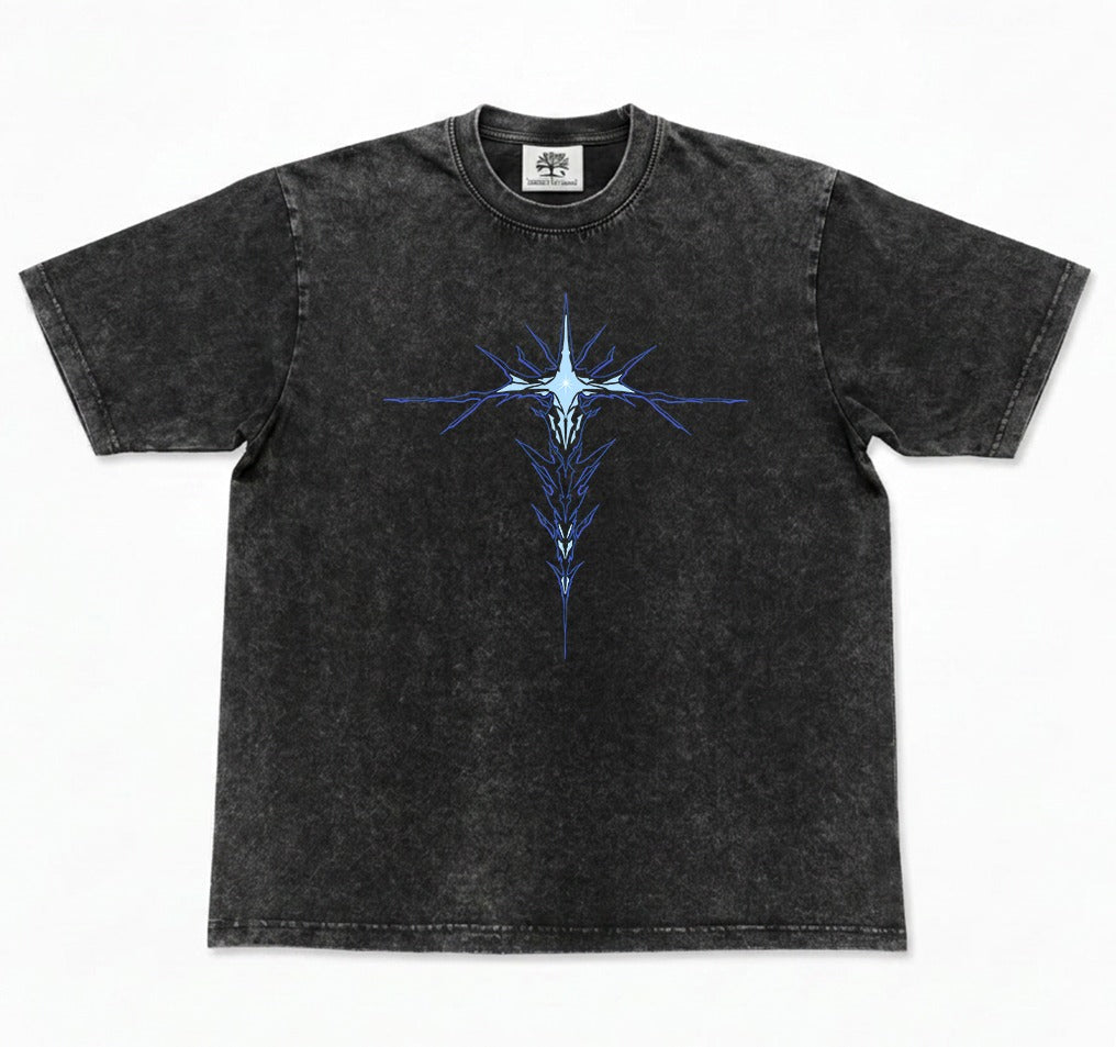 Leveling Anime Oversized Washed T-Shirt 300gsm front