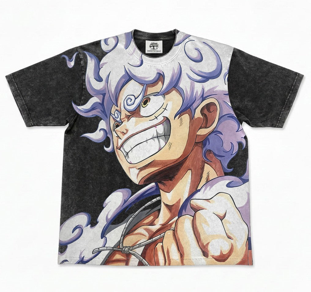 Luffy Gear 5 Double Sided Oversized Washed T-Shirt, front