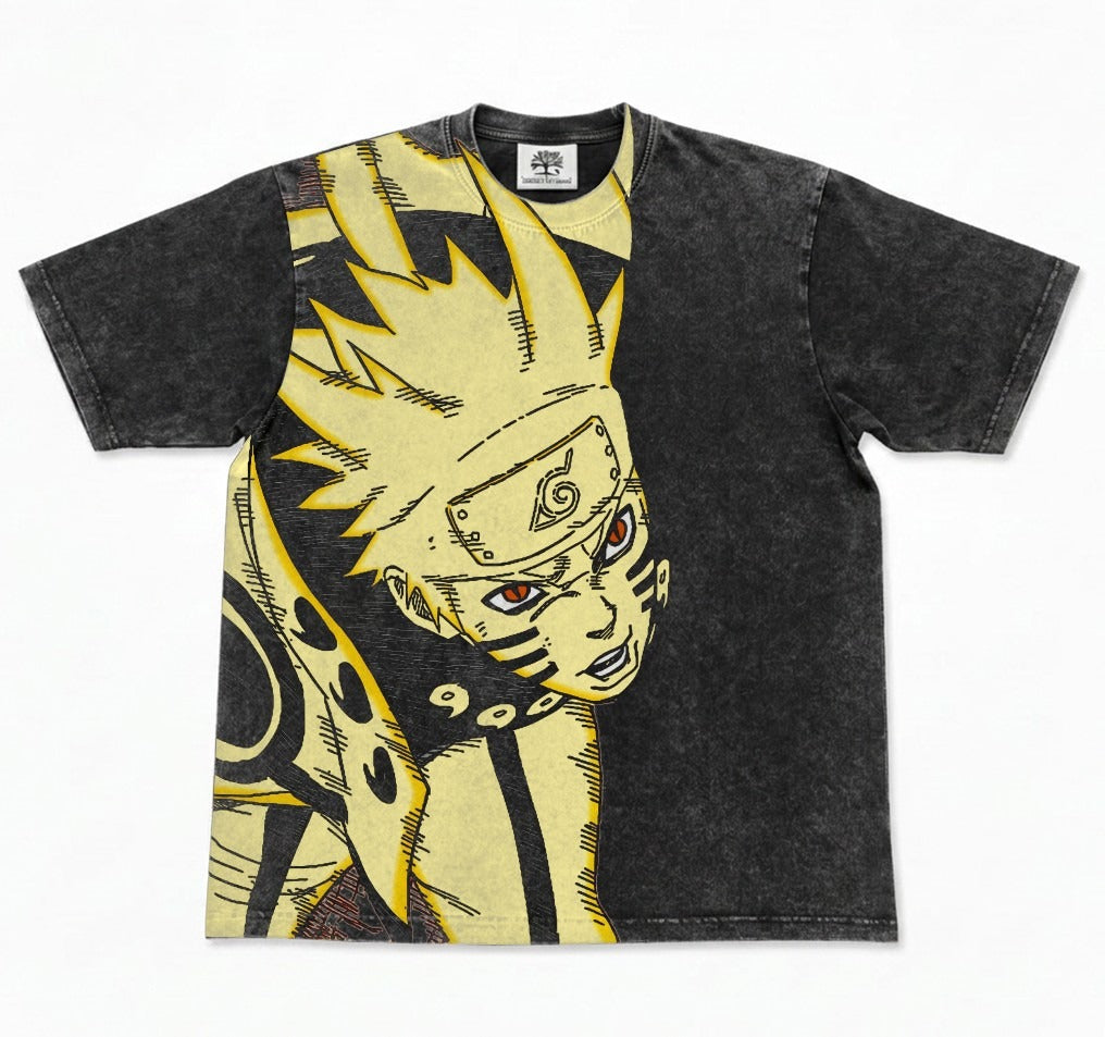 Nine-Tails Chakra Mode Oversized Washed T-Shirt, 300gsm Heavy