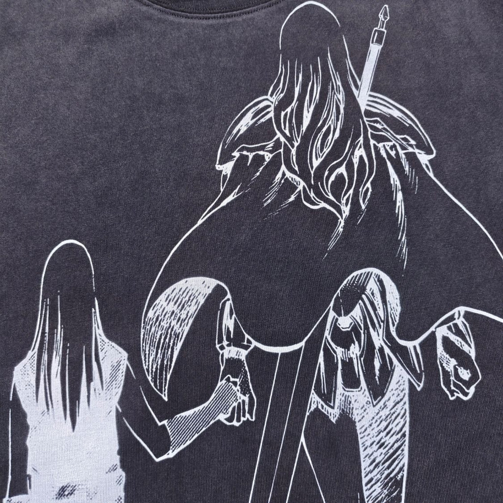 Real photo of the Legacy Passing Oversized Washed T-Shirt, print close-up