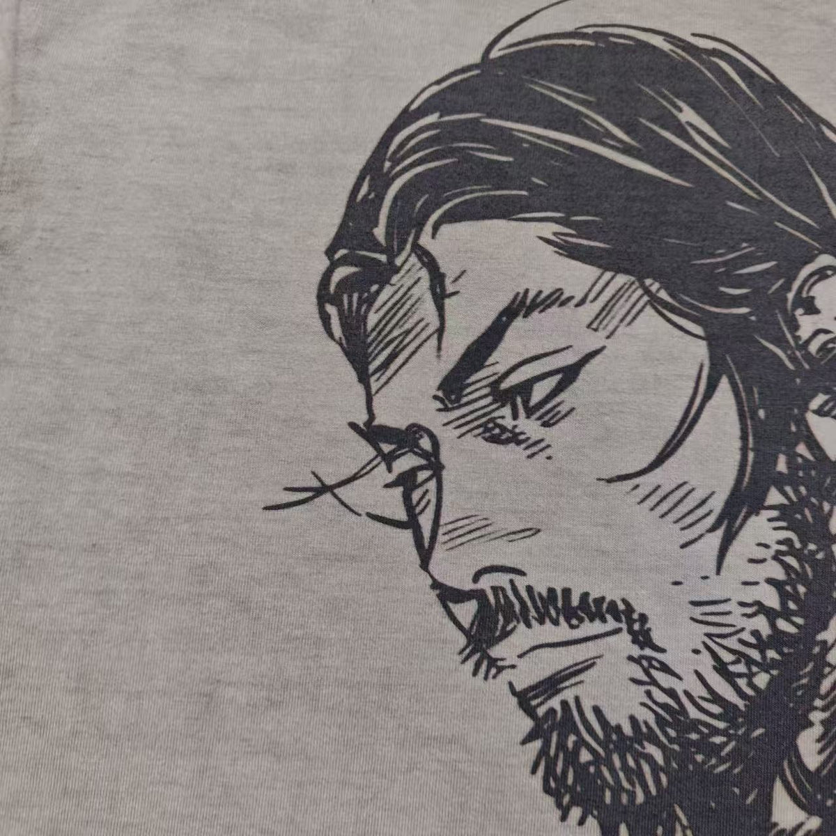 Real photo of the Wandering Musashi Oversized Washed T-Shirt, print close-up