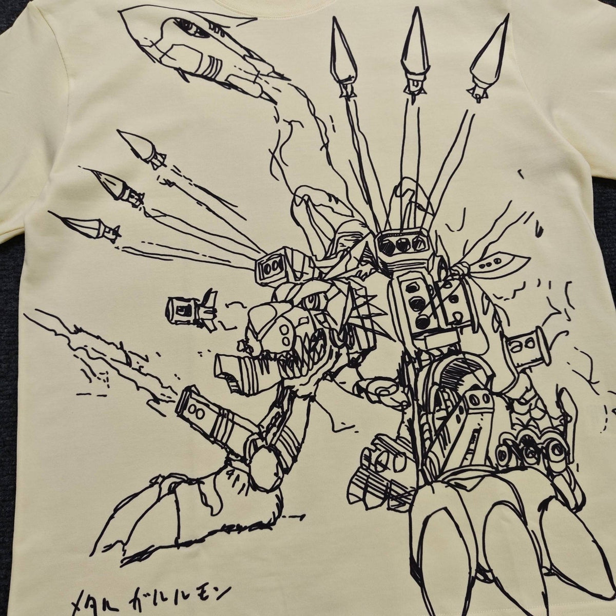 Real photo of the Metal Garurumon Sketch Oversized T-Shirt, print close-up