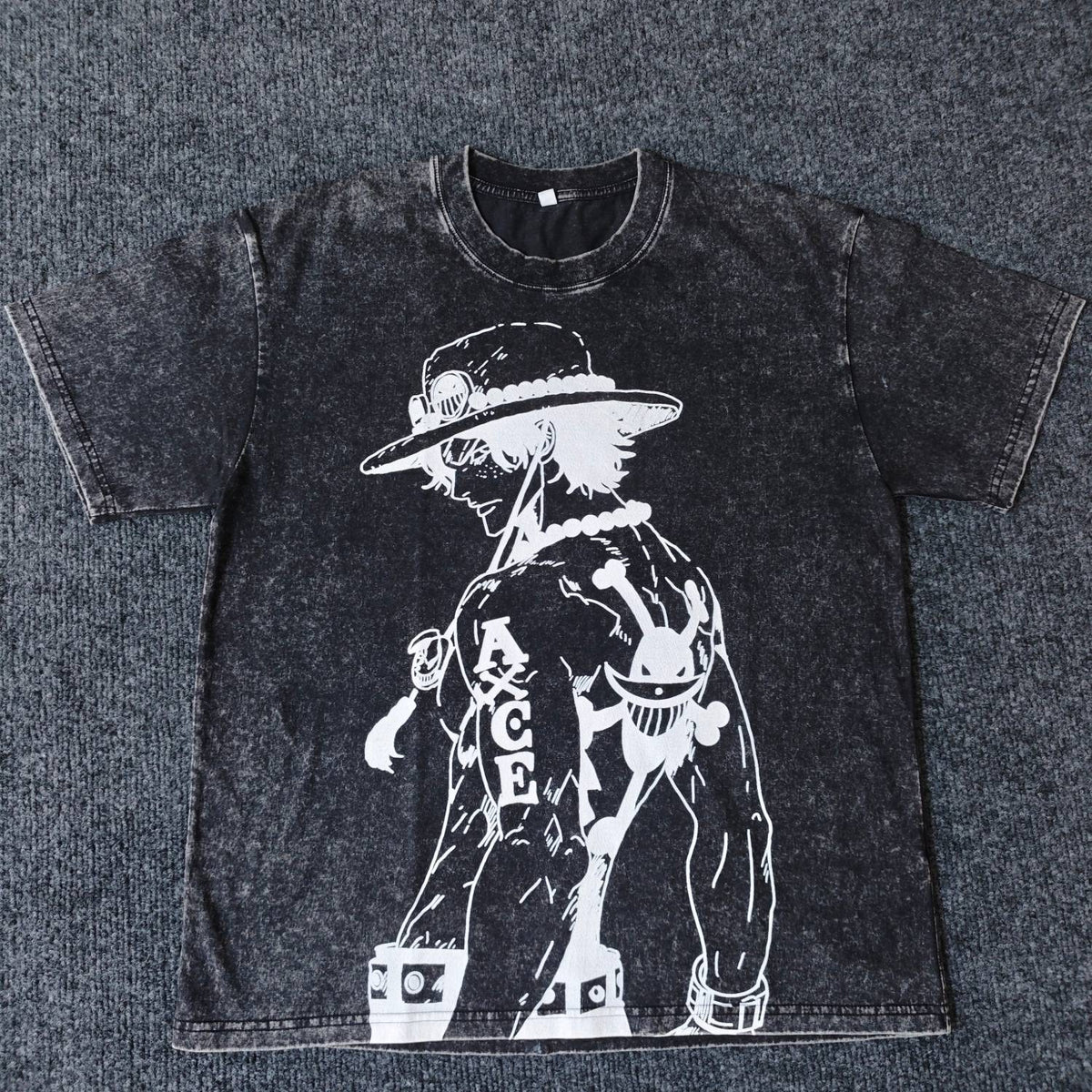 Real photo of the Fire Fist Ace Line Art Oversized Washed T-Shirt