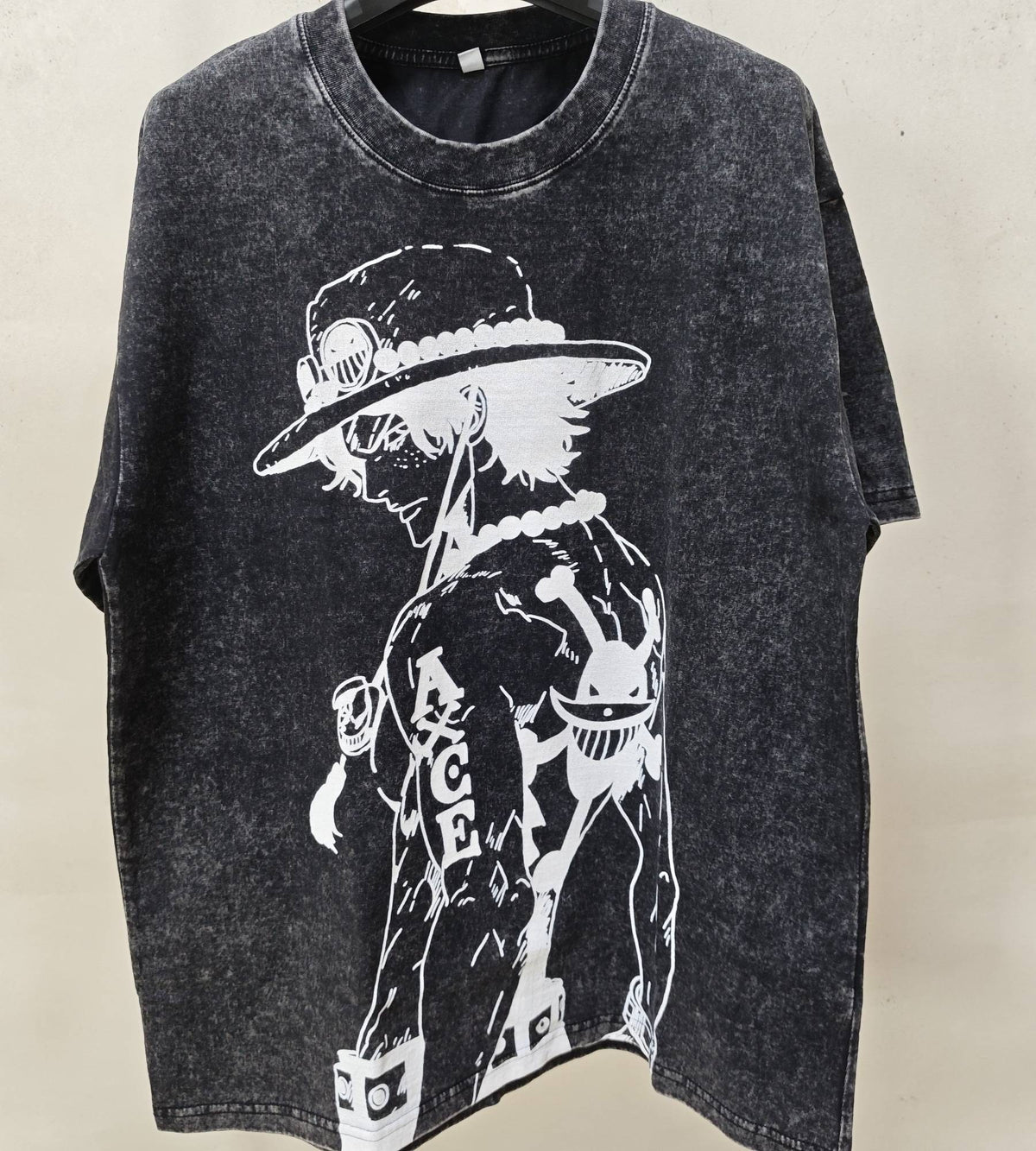 Real photo of the Fire Fist Ace Line Art Oversized Washed T-Shirt