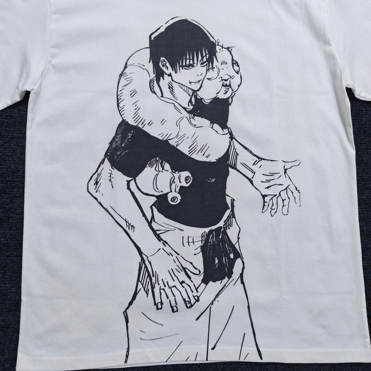 Real photo of the Toji Minimal White T-Shirt, print close-up
