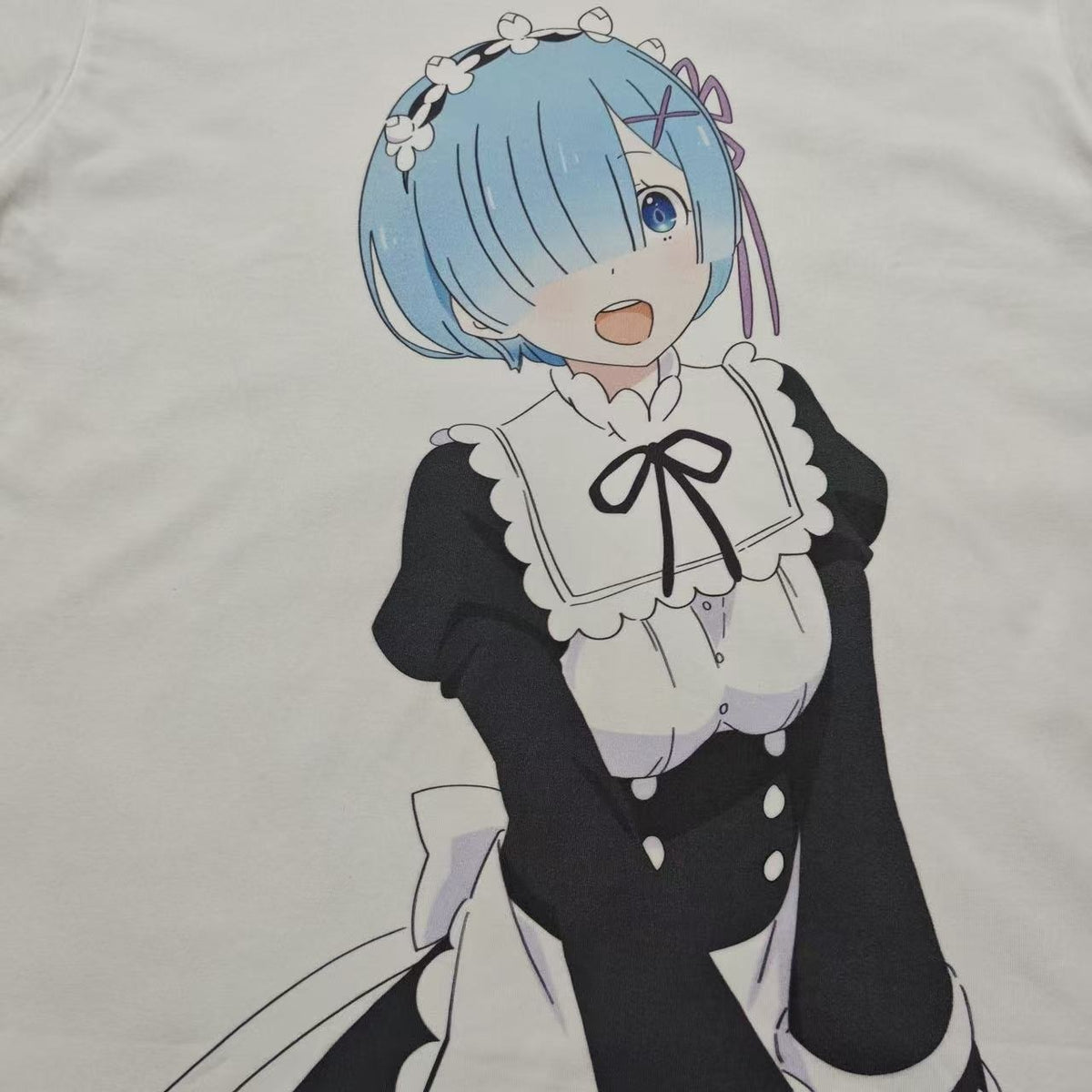 Real photo of the Rem Maid T-Shirt, print close-up