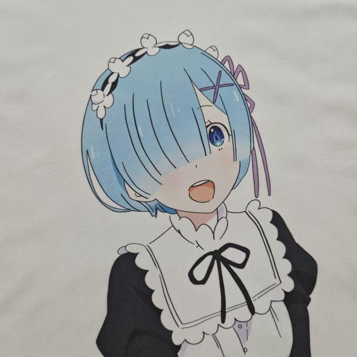 Real photo of the Rem Maid T-Shirt, print close-up