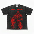 Red Graphic Skull Knight Oversized Washed T-Shirt