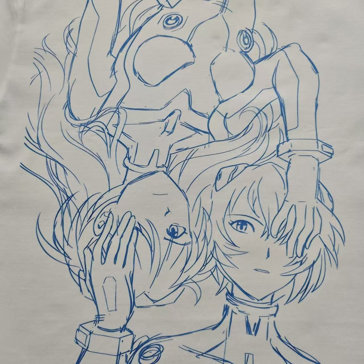 Real photo of the Rei & Asuka Blue Line Art Oversized T-Shirt