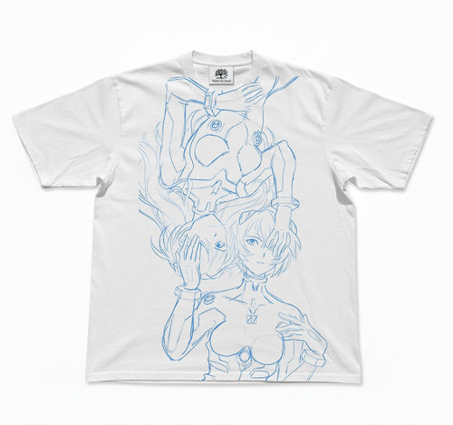 Rei & Asuka Blue Line Art Oversized T-Shirt