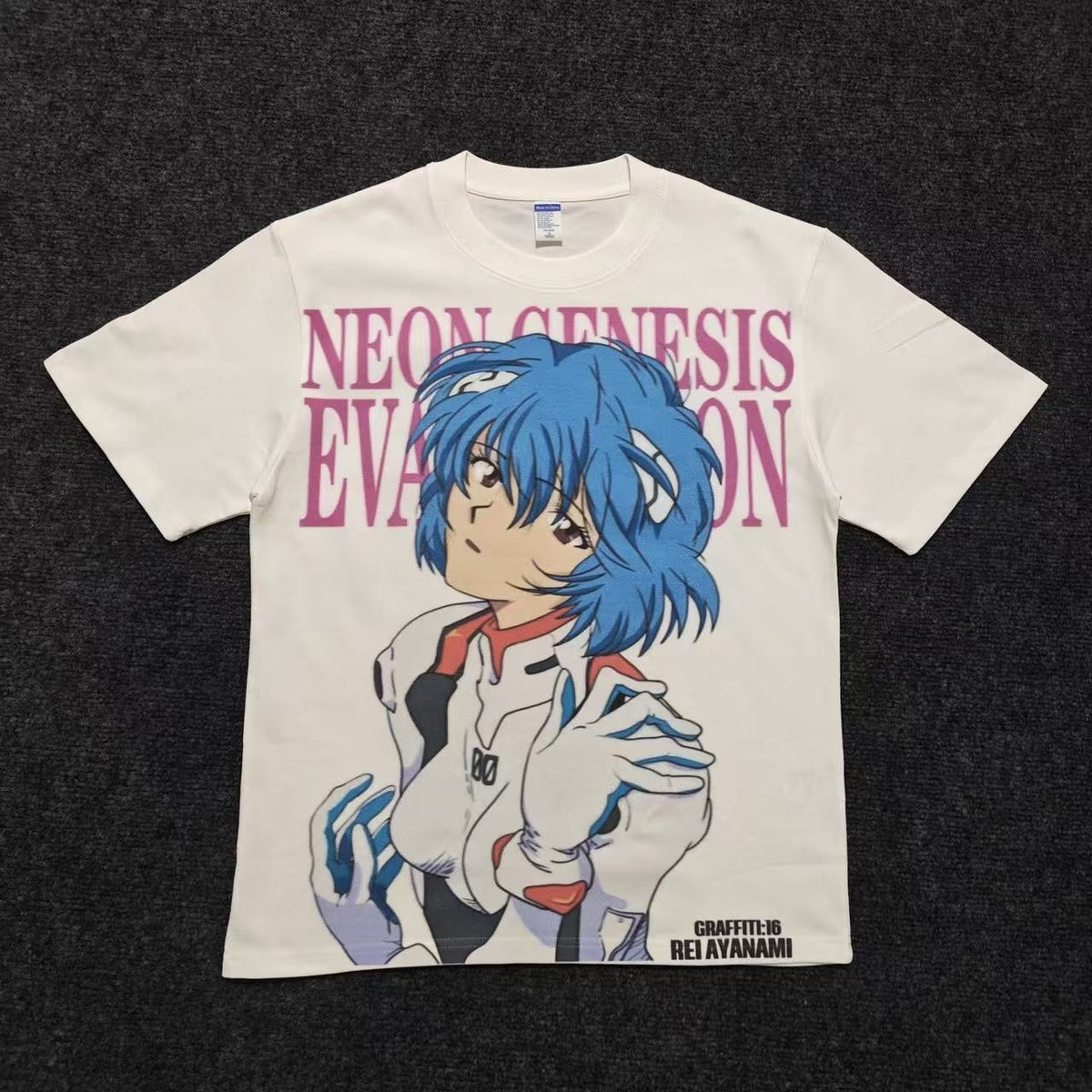 Real photo of the Rei Ayanami Plugsuit Graffiti Oversized T-Shirt