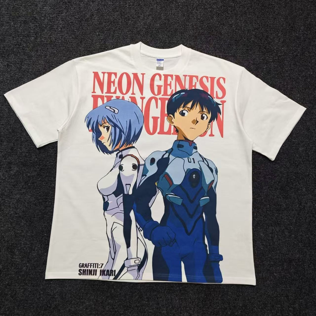 Real photo of the Rei & Shinji Graffiti Oversized T-Shirt