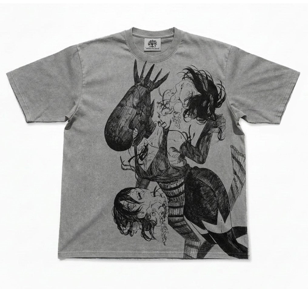 Reze Bomb Devil Oversized Washed T-Shirt, Vintage Wash