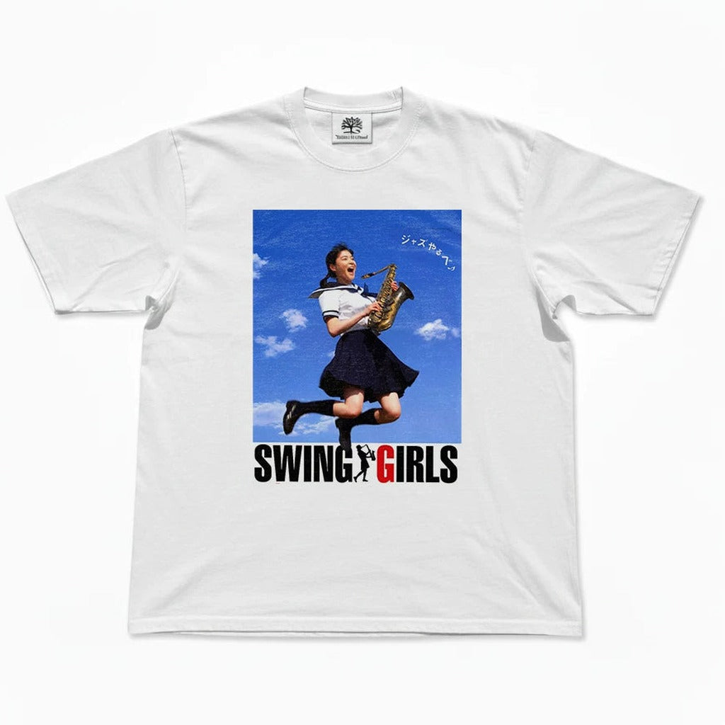 Saxophone Girl Jump Poster Oversized T-Shirt