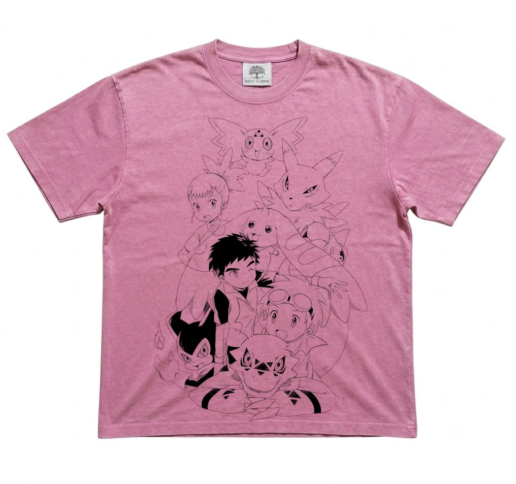 Takato & Guilmon Squad Line Art Oversized Washed T-Shirt