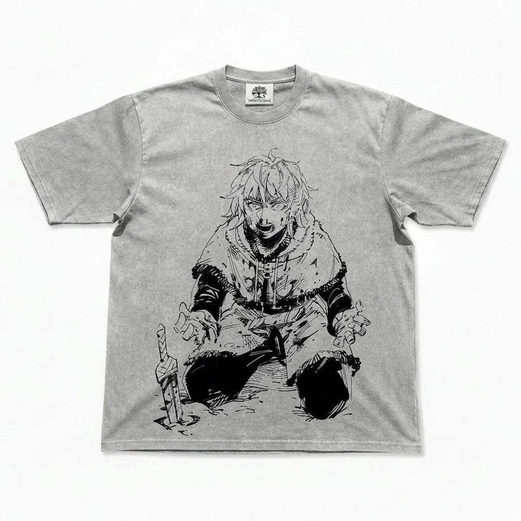 Thorfinn Line Art Washed Grey T-Shirt