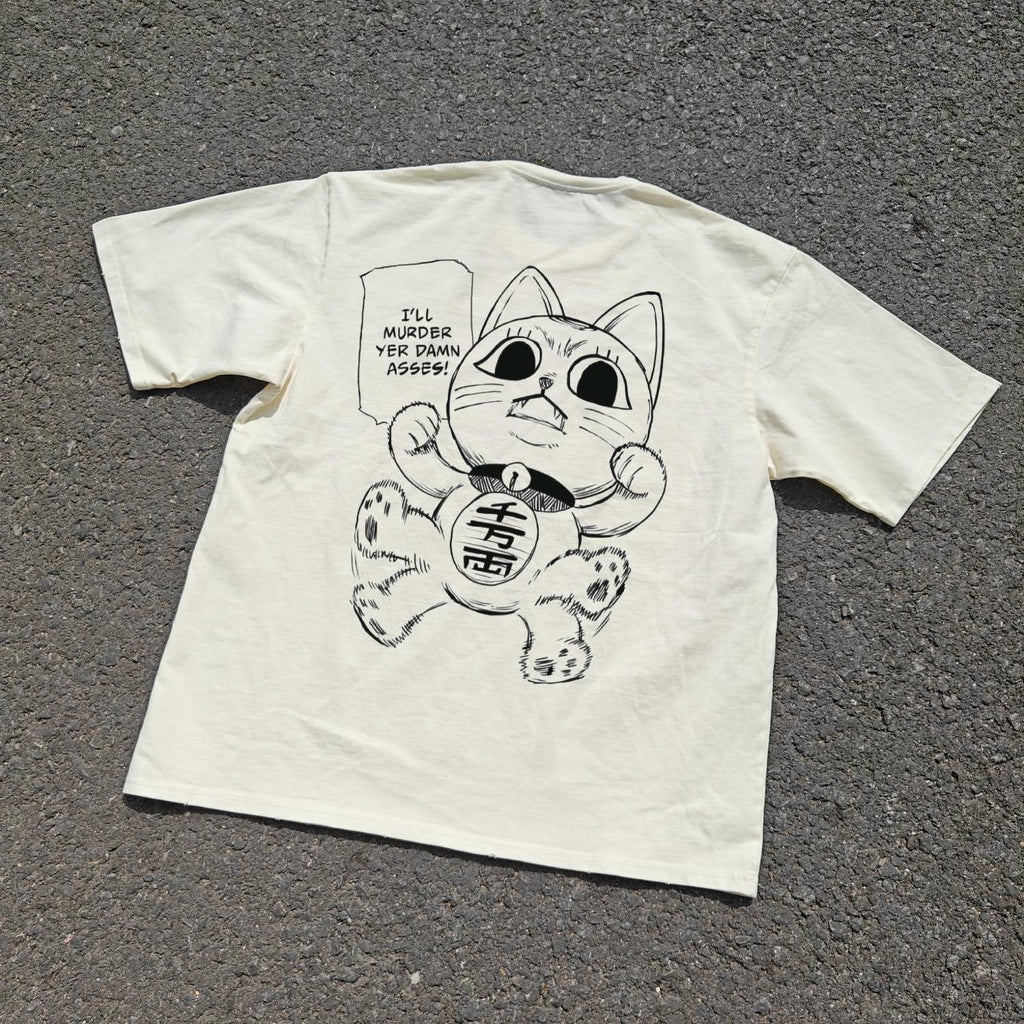 Turbo Granny Lucky Cat Double Sided Oversized T-Shirt, back