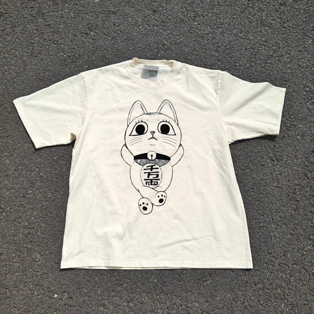 Turbo Granny Lucky Cat Double Sided Oversized T-Shirt, front