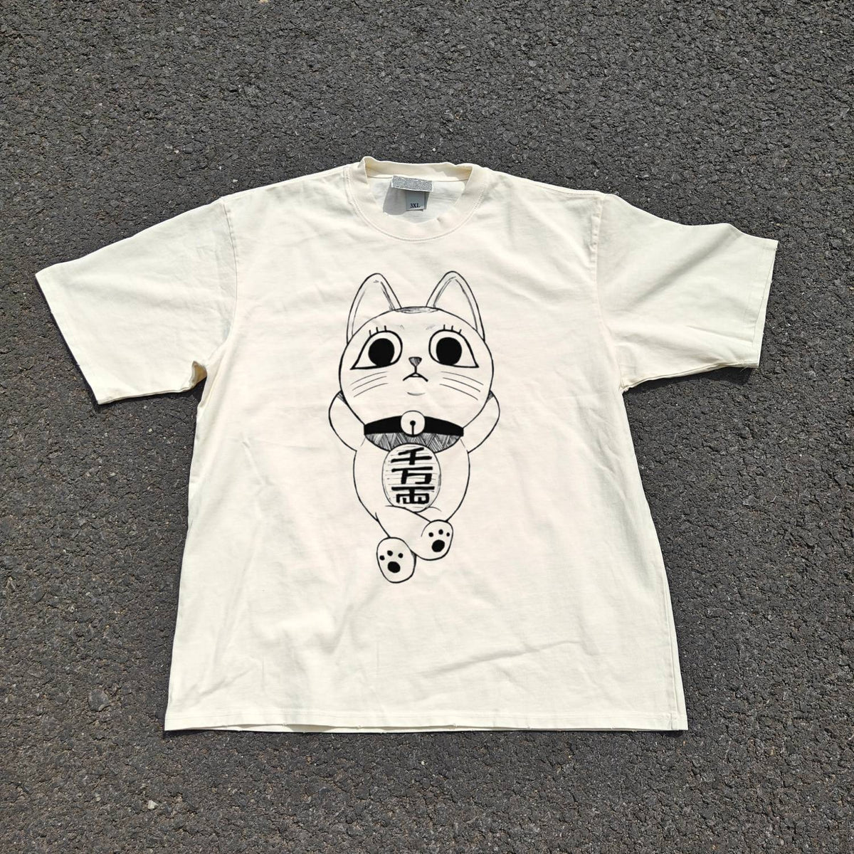 Turbo Granny Lucky Cat Double Sided Oversized T-Shirt, front
