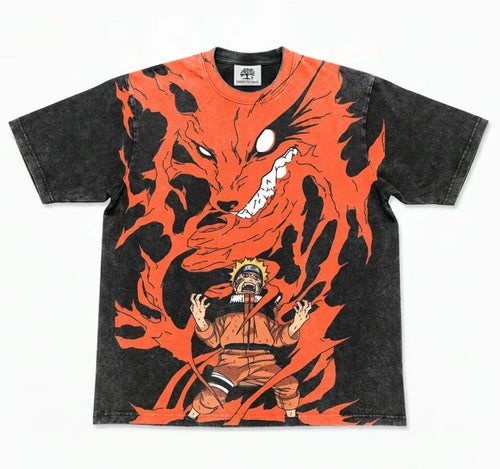 Uzumaki & Nine-Tails Fox Oversized Washed T-Shirt, 300gsm Heavy